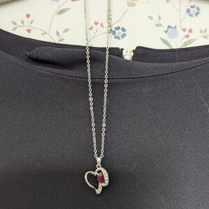 ♥️ Silvertone Heart Pendant Rhinestones Necklace Valentine's Day Romantic Love